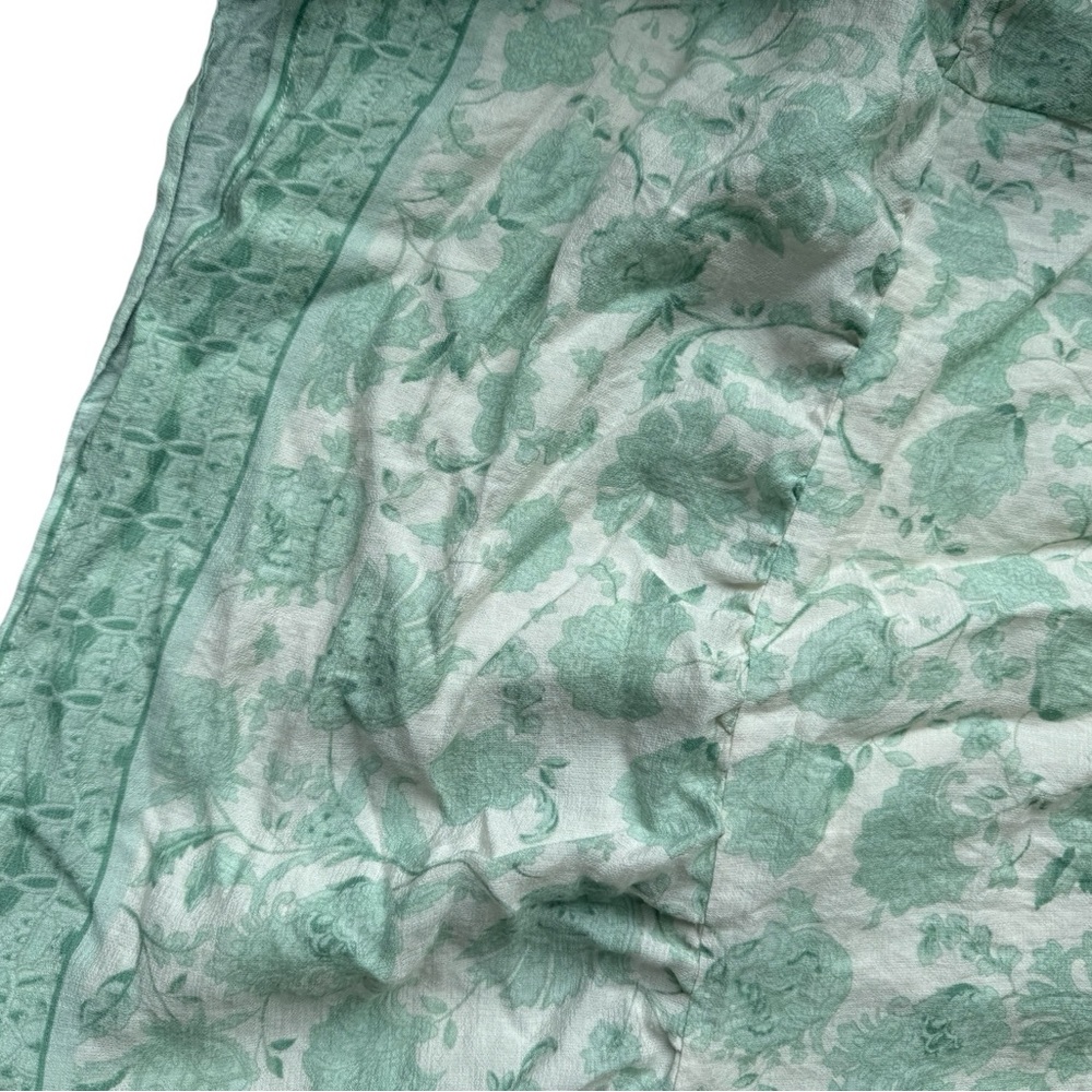 Boho Floral Midi Skirt Women's Large Green White Tiered Elastic Waist Romantic - Picture 6 of 7